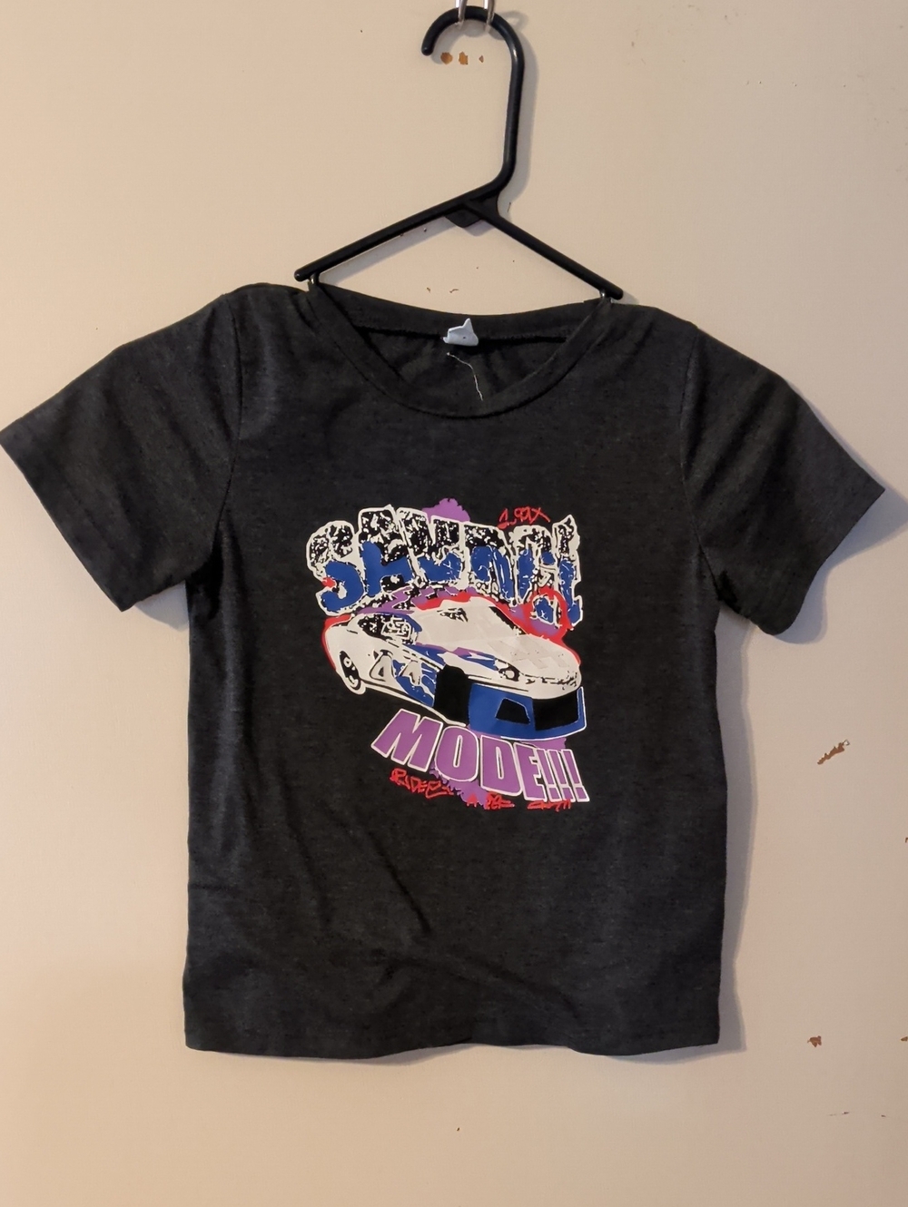 SHEIN Dark Gray Graphic Race Car Tee with Purple & Blue Accents